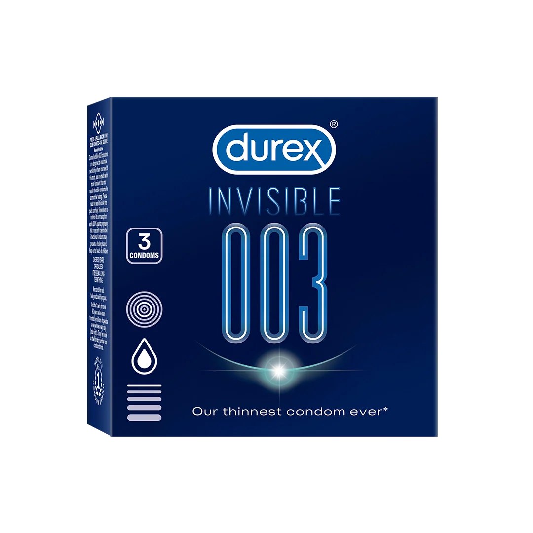 Durex Invisible 003 Condoms – Micro Thin | Extra Silicone Lube | Pack of 3