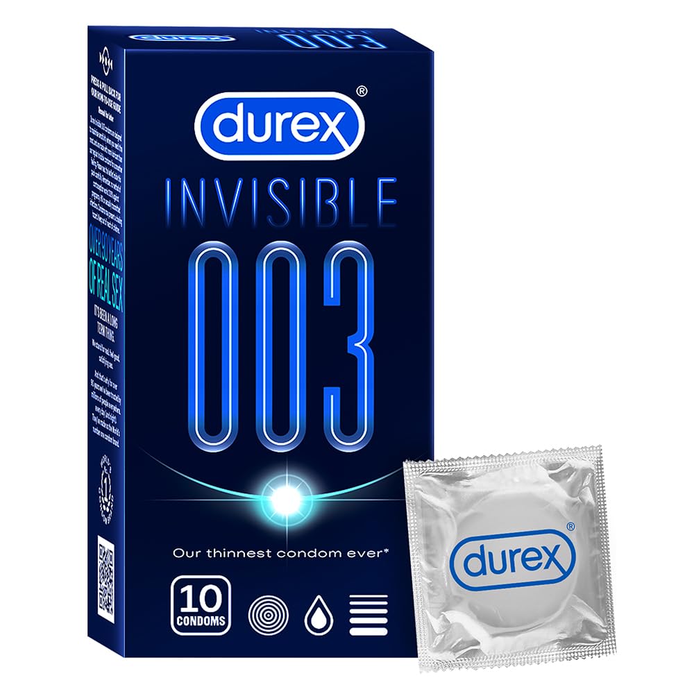 Durex Invisible 003 Condoms – Ultra Thin | Extra Silicone Lube | 10 Count