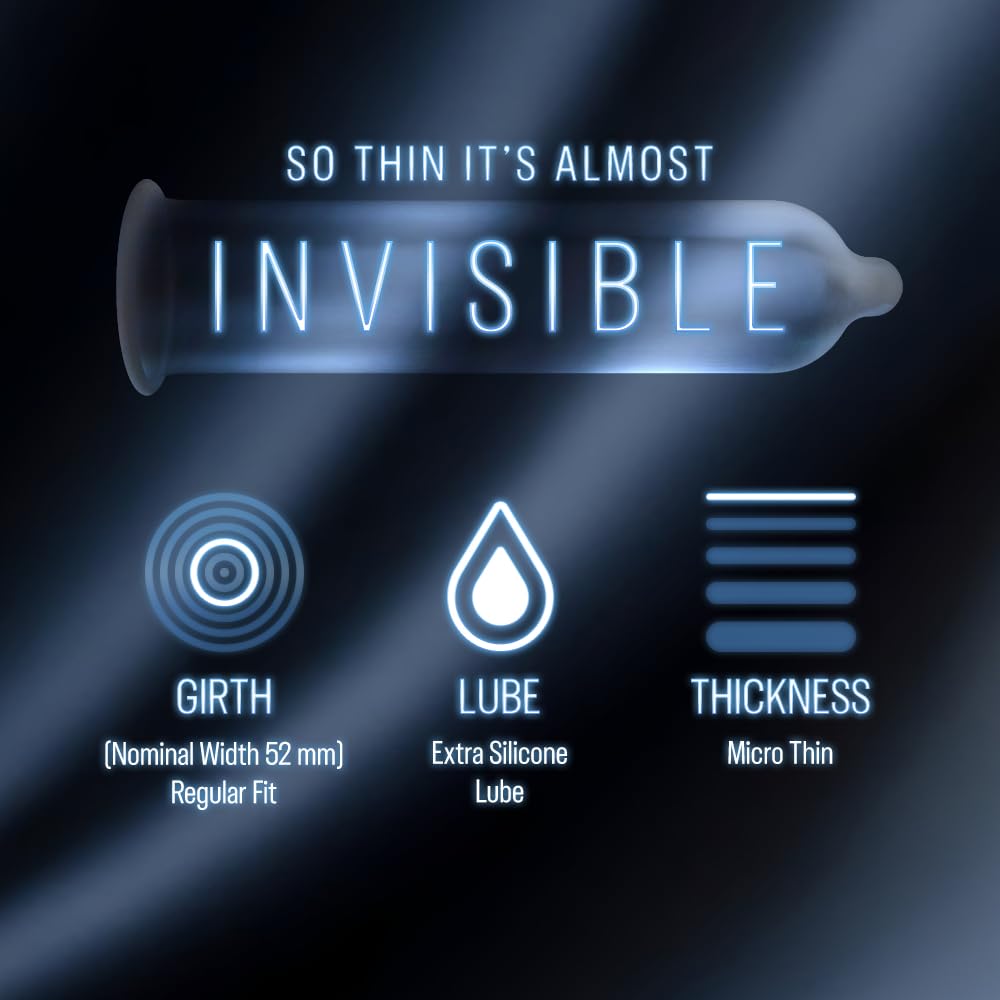 Durex Invisible 003 Condoms – Micro Thin | Extra Silicone Lube | Pack of 3
