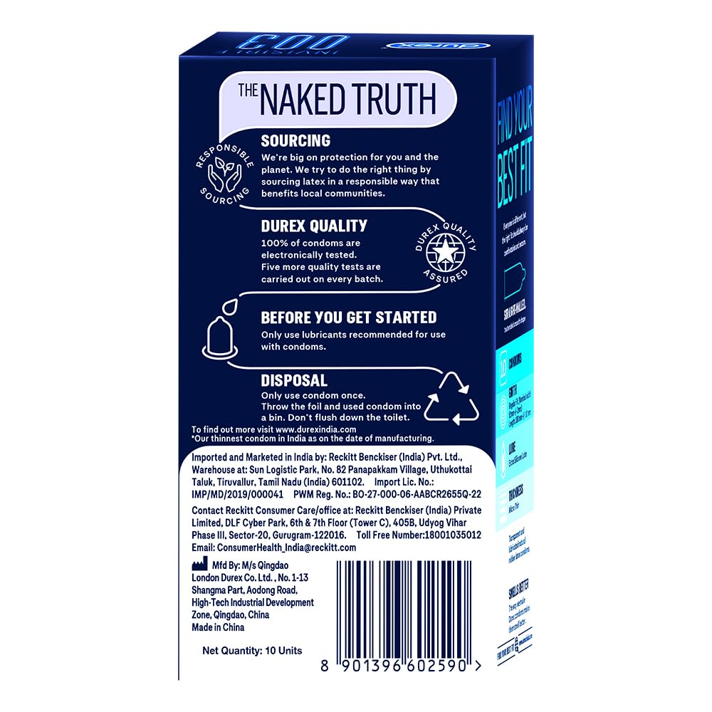 Durex Invisible 003 Condoms – Ultra Thin | Extra Silicone Lube | 10 Count