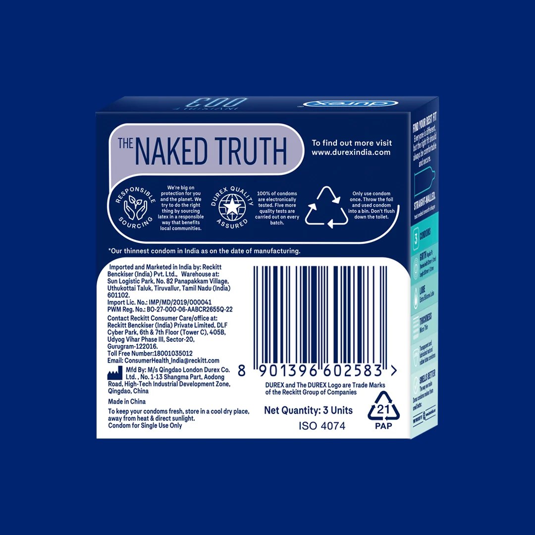 Durex Invisible 003 Condoms – Micro Thin | Extra Silicone Lube | Pack of 3